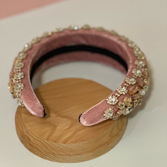 Light Pink Rhinestone Velvet Headband - Picture 9 of 9